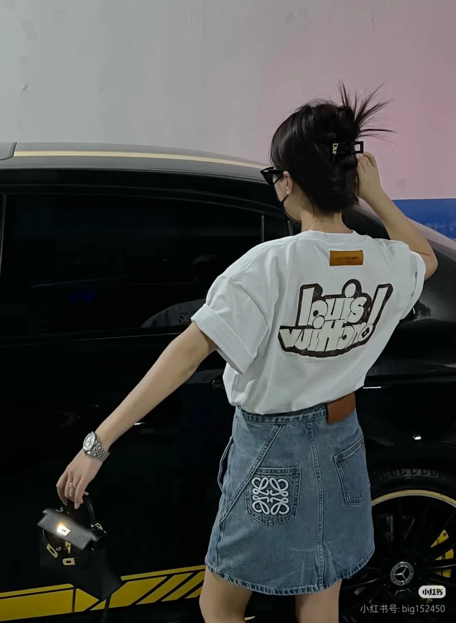 Louis Vuitton/Louis Vuitton front and rear leather letter short sleeves